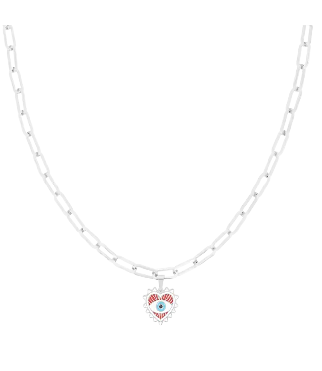 Oozoo Timepieces Ketting Evil Eye Charm - Silver