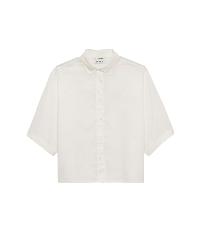 Catwalk Junkie Short Sleeve Blouse with Open Back - Off White