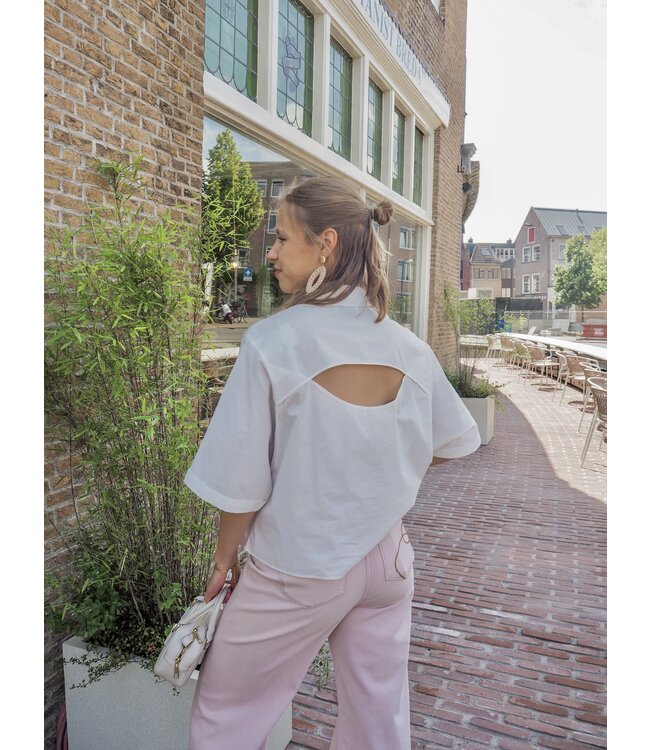 Catwalk Junkie Short Sleeve Blouse with Open Back - Off White