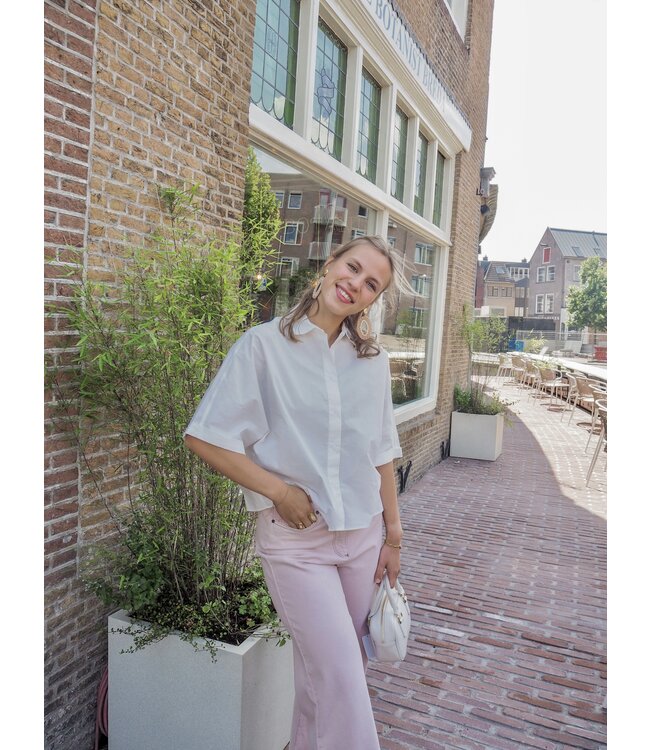 Catwalk Junkie Short Sleeve Blouse with Open Back - Off White