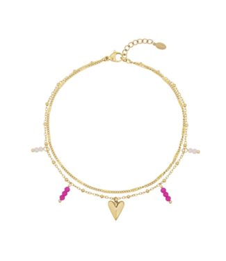 Enkelbandje Double Love - Gold/Fuchsia