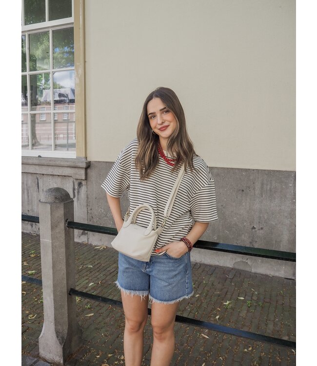 Moss Copenhagen Nilda Ima Q Short Sleeve Sweatshirt - Oatmeal/Black