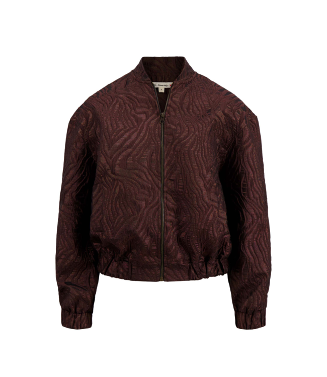 Zusss Bomber Jasje van Lurex Jaquard Stof - Chocoladebruin