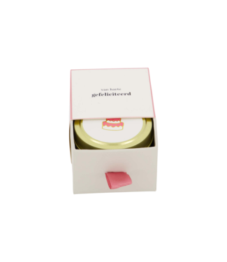 Zusss Geurkaars Tinnen in Schuifdoosje Gefeliciteerd Taart - Wit/Roze