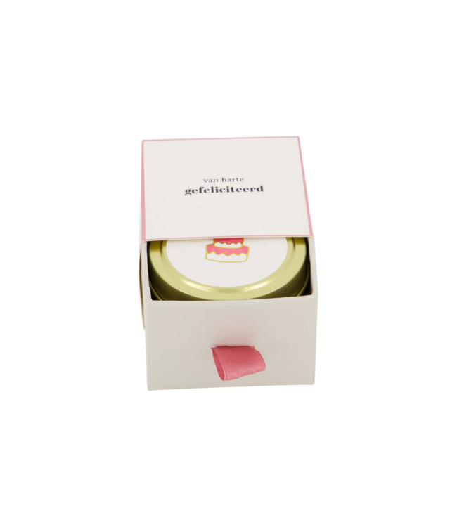 Zusss Geurkaars Tinnen in Schuifdoosje Gefeliciteerd Taart - Wit/Roze