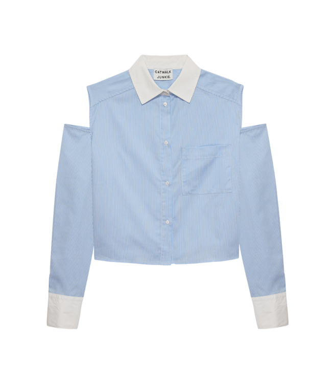 Catwalk Junkie Open Shoulder Blouse - Cornflower Blue