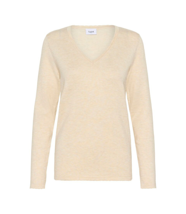 Saint Tropez Mila Long Sleeve V-Neck Pullover - Brown Rice Melange