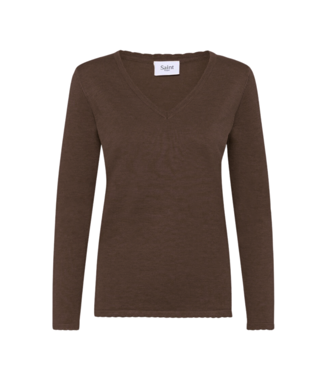 Saint Tropez Mila Long Sleeve V-Neck Pullover - Fondue Fudge Melange