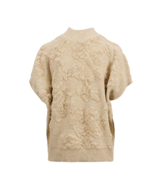 Zusss Mouwloze Trui met Lurex Jacquard - Beige/Goud