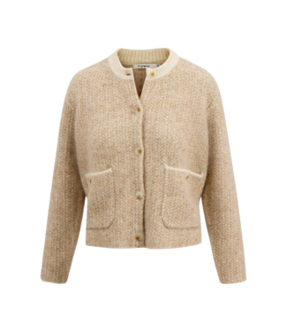 Zusss Jacquard Vest met Visgraat Structuur - Beige