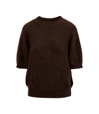 Zusss Fluffy Trui met Ronde Hals - Chocoladebruin