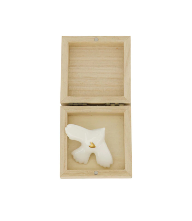 Zusss Doosje Hout met Vogeltje - Wit/Goud