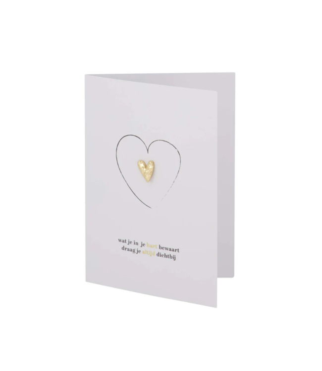 Zusss Wenskaart Broche Hartje in je Hart - Wit/Zwart/Goud