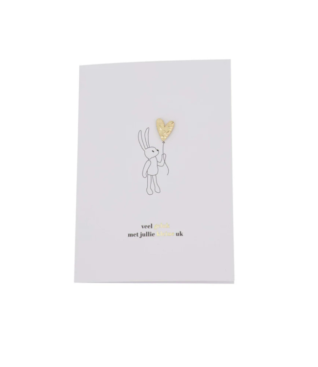 Zusss Wenskaart Broche Hartje Kleine Uk - Wit/Zwart/Goud