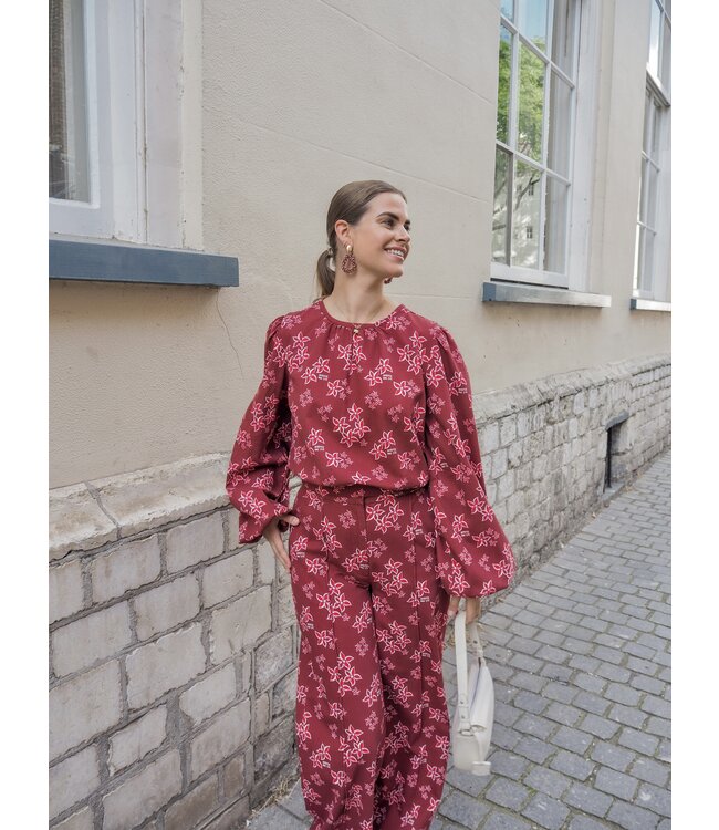 Harper & Yve Dolly Longsleeve Blouse - Pink Star/Wine Berry