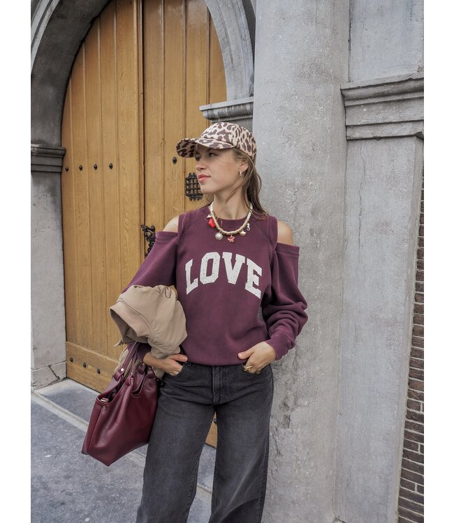 Catwalk Junkie Graphic Sweater with Cut Out - Winetasting