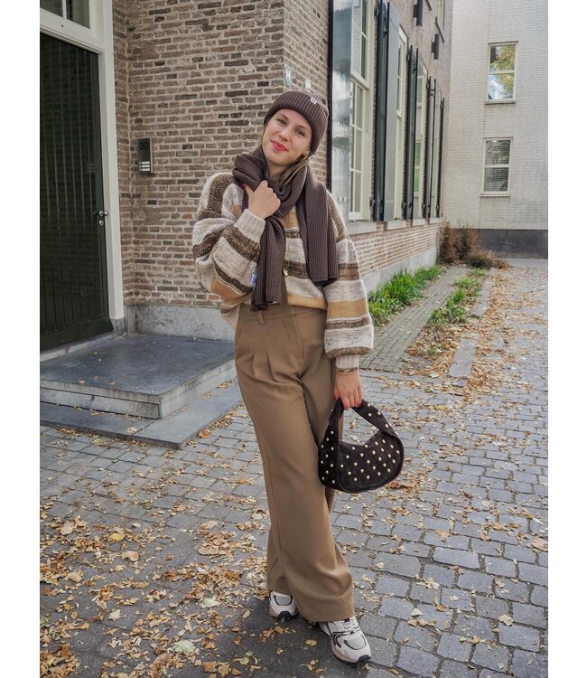 Moss Copenhagen Constance Pullover Striped - Oatmeal/Slate Black