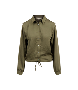 Zusss Satijnen Blouse met Schouderdetail - Moss Green