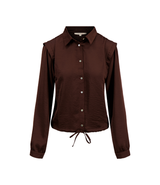 Zusss Satijnen Blouse met Schouderdetail - Chocoladebruin