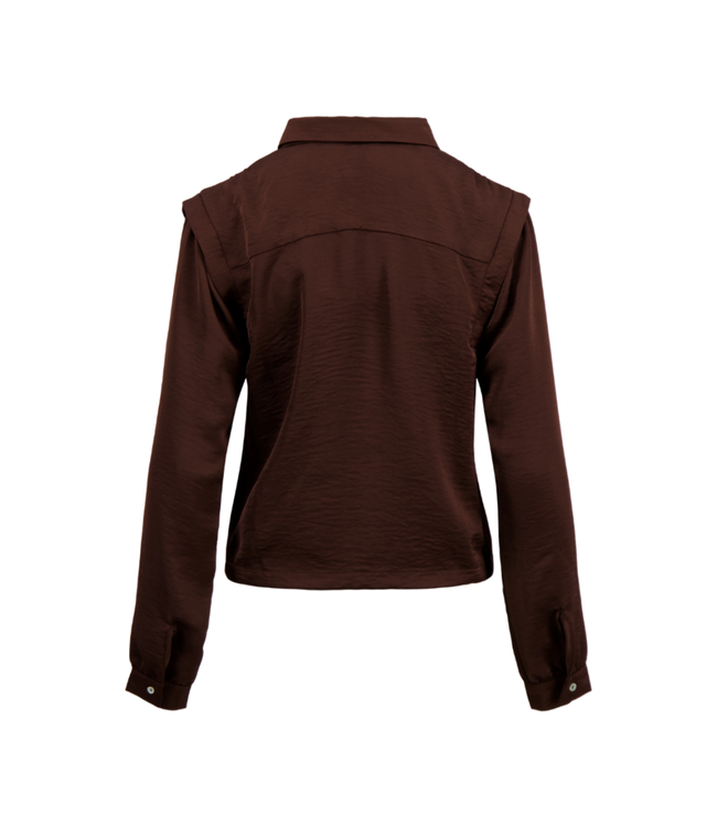 Zusss Satijnen Blouse met Schouderdetail - Chocoladebruin
