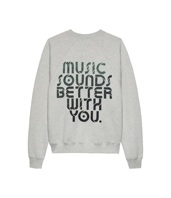 Catwalk Junkie Graphic Sweater - Light Grey Melange/Green