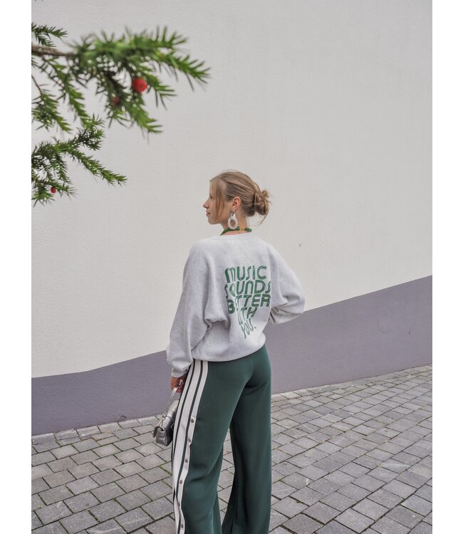 Catwalk Junkie Graphic Sweater - Light Grey Melange/Green