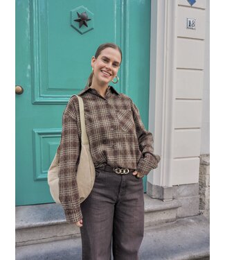 Blouse met Strass - Checked Brown