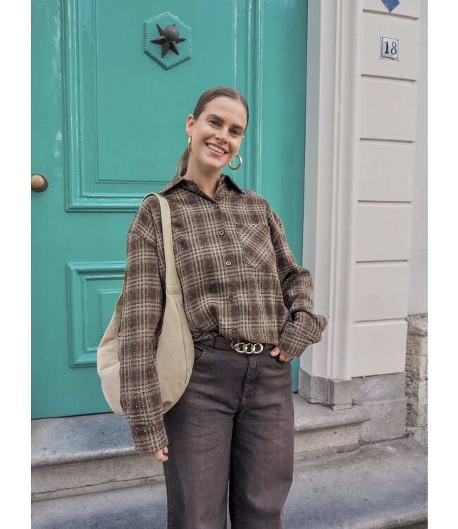 Color Club Blouse met Strass - Checked Brown