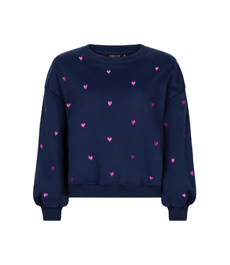 Ydence Sweater Hearts - Navy/Fuchsia Purple