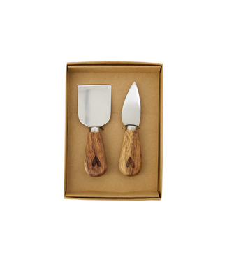 Zusss Set van 2 Kaasmesjes in Doosje Gezellig Met Jou - Wit/Grijsblauw/Rood