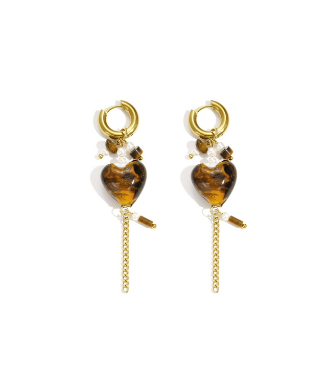 Color Club Oorbellen India Long - Marble Brown