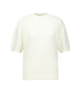 Zusss Fluffy Trui met Ronde Hals - Off White
