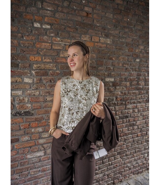 Moss Copenhagen Magnolia Sleeveless Top - Silver/T Coco