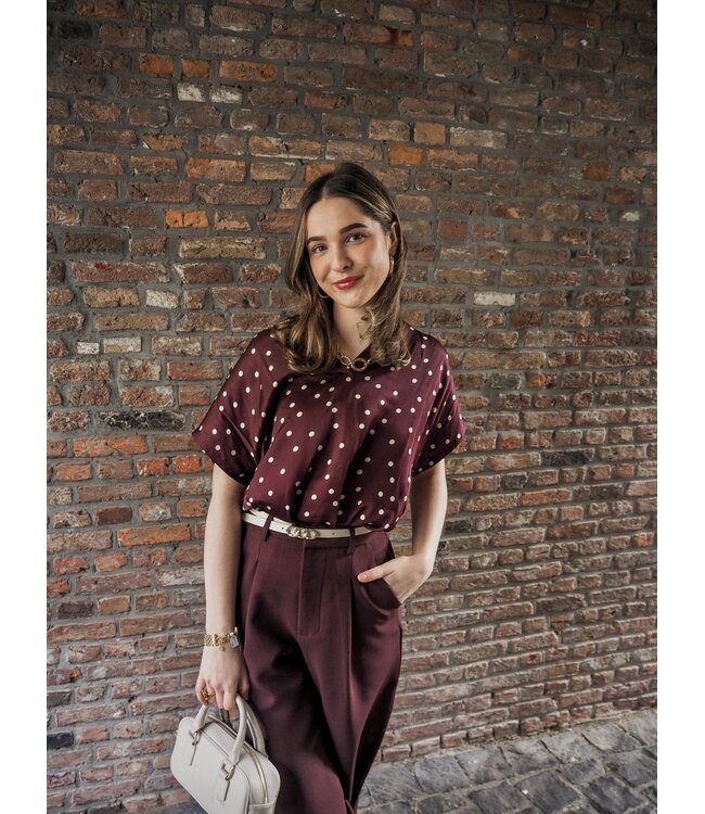Black Colour Valery Short Sleeve Blouse - Plum