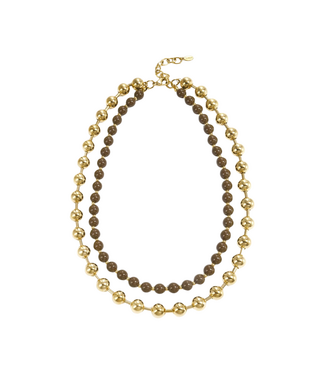 Ketting Double Beads - Gold/Dark Brown