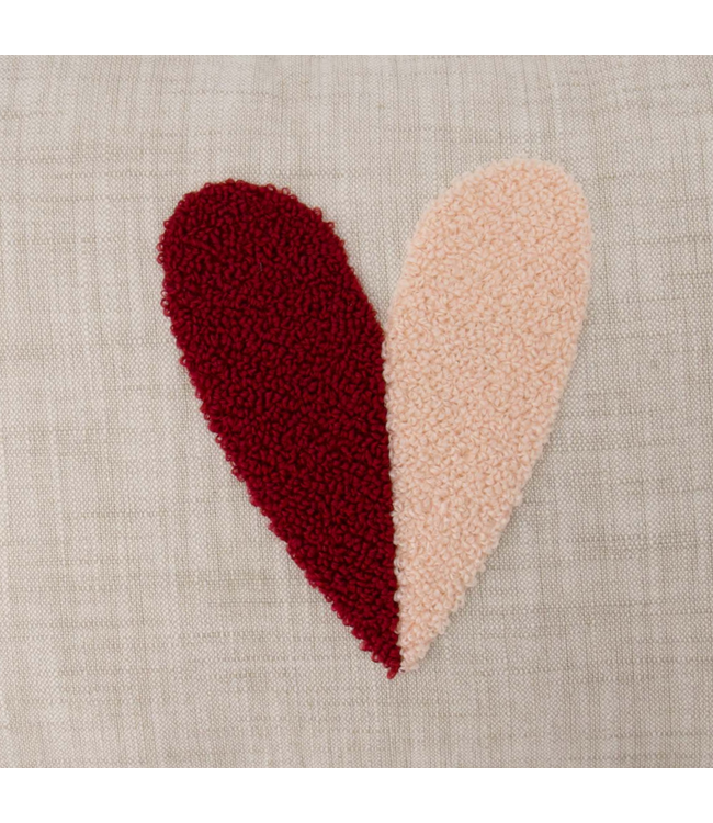 Zusss Kussen Hartje 35x25 - Naturel/Roze/Rood