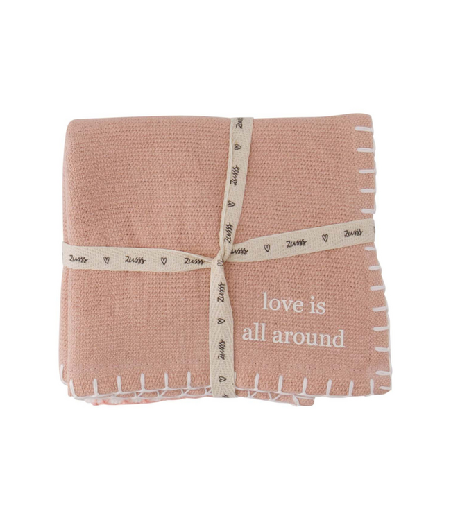 Zusss Set van 2 Vaatdoekjes Hartjes Love Is All Around - Off White/Roze