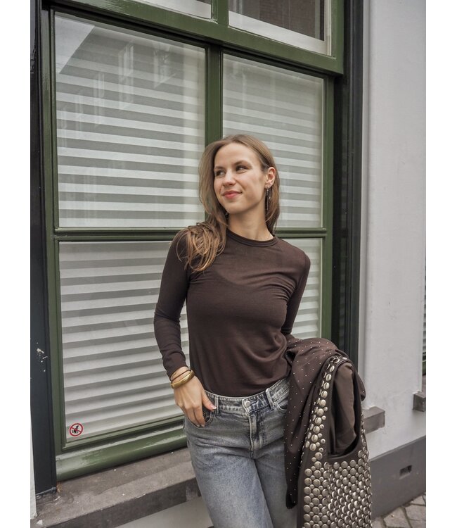 Black Colour Faye Lurex Blouse - Chocolate