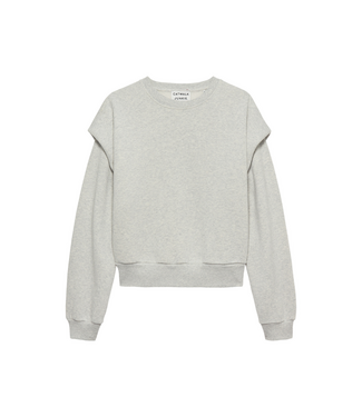 Catwalk Junkie Folded Shoulder Sweater - Light Grey Melange