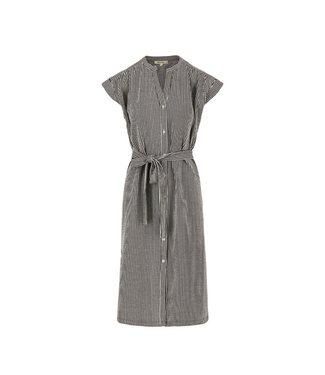 Zusss Gestreepte Doorknoopjurk Korte Mouw - Off White/Zwart