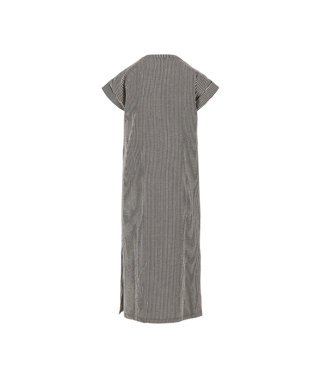 Zusss Gestreepte Doorknoopjurk Korte Mouw - Off White/Zwart