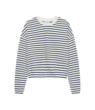 Catwalk Junkie Striped Sweater with Elastic Hems - Navy Blazer