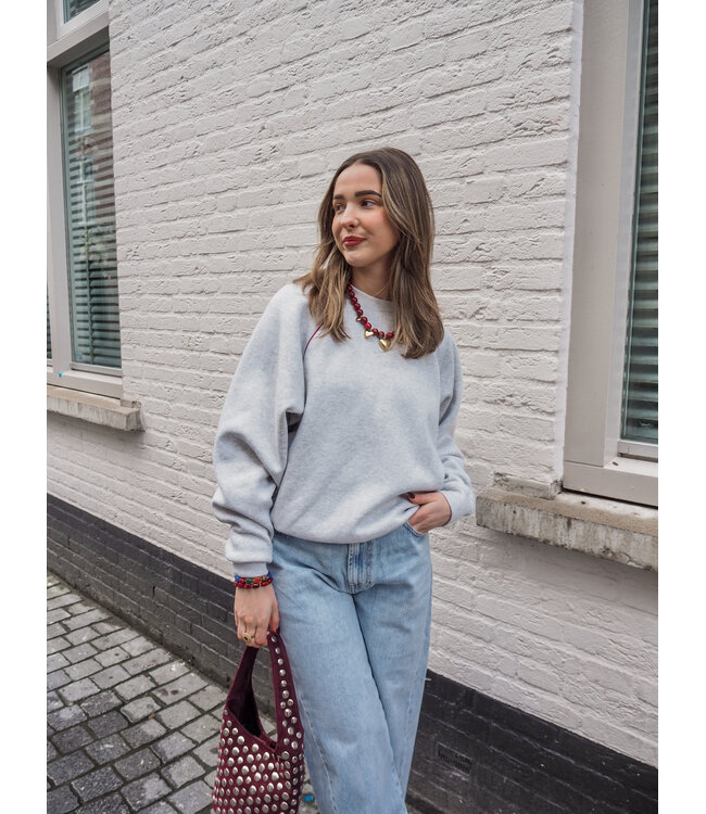 Catwalk Junkie Graphic Sweater with Piping - Light Grey Melange