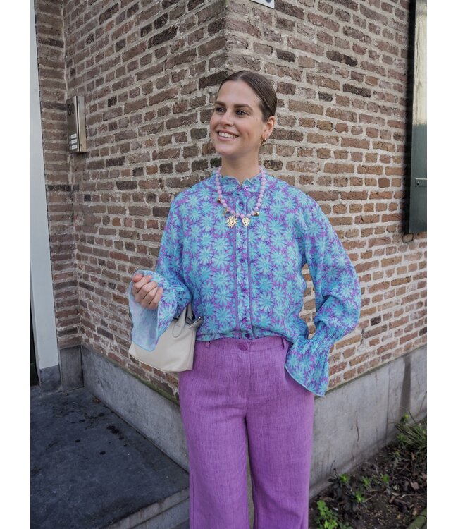 Ydence Blouse Francesca - Turqouise Flower