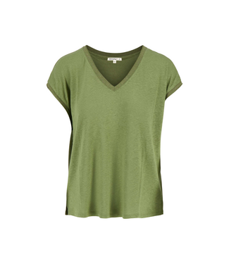 Zusss V-Hals Top met Lurex Boord - Light Mossgreen