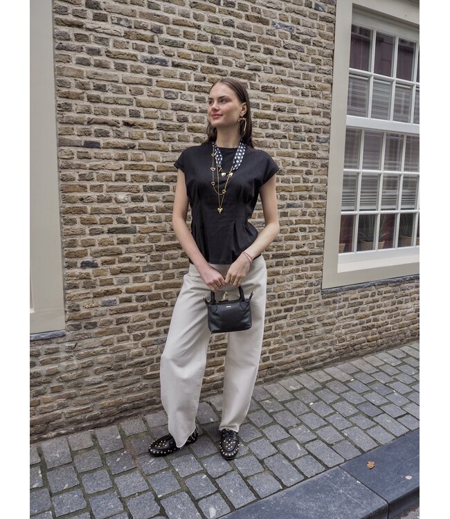 Catwalk Junkie T-Shirt with Waist Pleats - Black