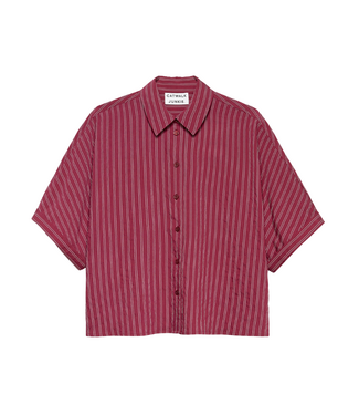 Catwalk Junkie Striped Short Sleeve Blouse - Berry