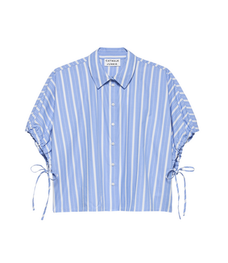 Catwalk Junkie Short Sleeve Strap Detail Blouse - Brunnera Blue