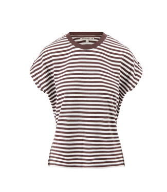 Zusss T-Shirt met Opgerolde Mouw Streep - Off White/Brown