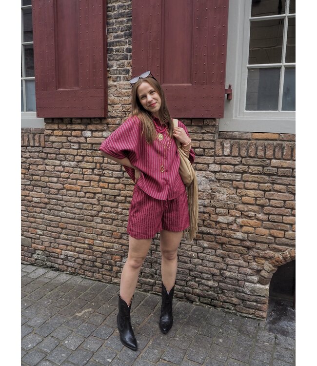 Catwalk Junkie Striped Pull On Short - Berry